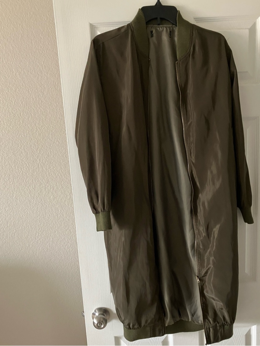 Olive Long Bomber Jacket - Women